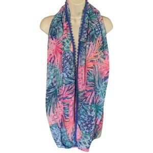 Lilly Pulitzer Infinity Scarf Pineapple Blue Pink Pom Pom